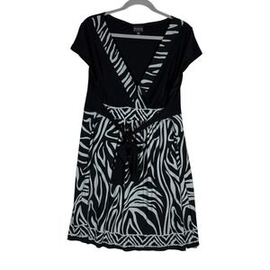 En Focus Women Dress Womens 20W Black Animal‎ Print Fit & Flare Belted V Neck